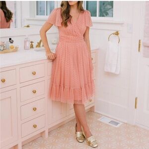 RARE FIND Gal Meets Glam Zelda Dress in Pink Polka Dot Chiffon